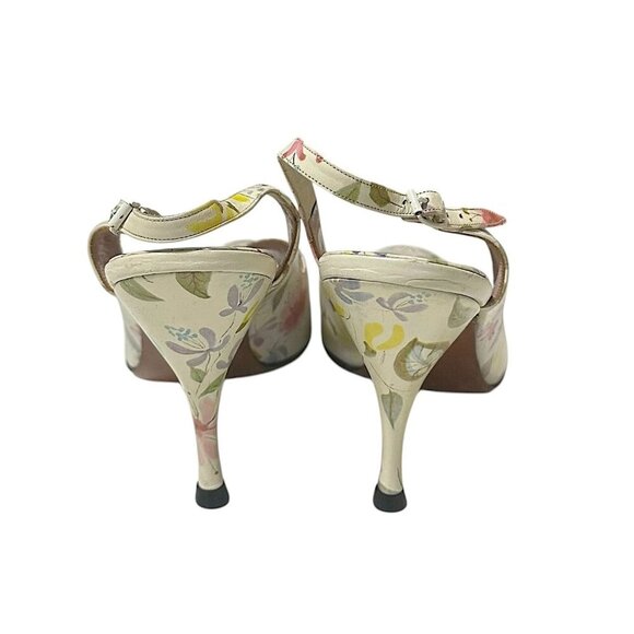 Vintage French Bootery 1950s Floral Leather Peep Toe Slingback Heels –Size 8.5B - Picture 7 of 15